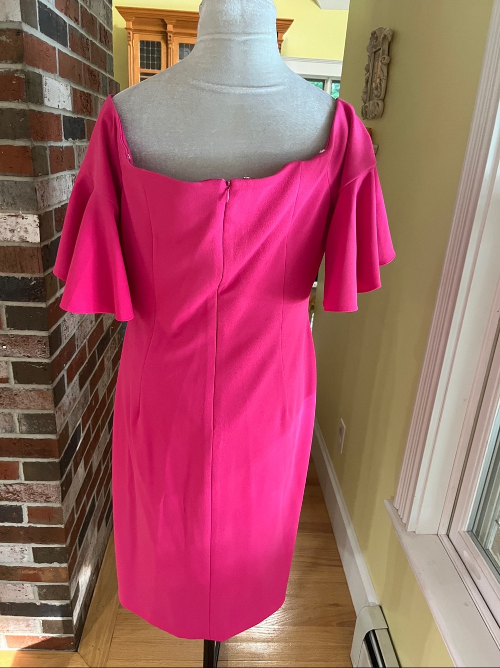CALVIN KLEIN Pink Off Shoulder Sweetheart Neckline Flutter Sleeve Dress 12 NWOT - Picture 5 of 9